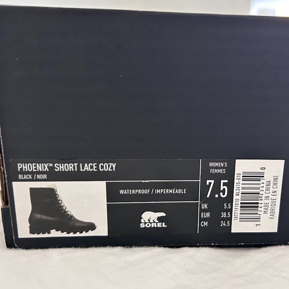 Sorel Phoenix Short Lace Cozy Black/Noir Boots NWT Size 7.5 - Picture 5 of 5